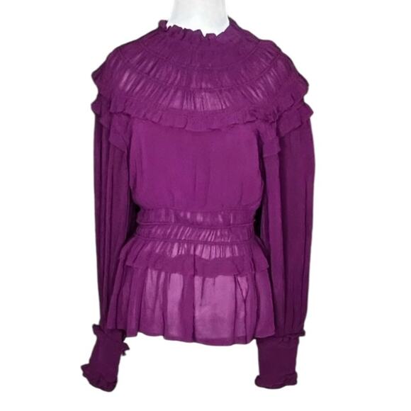 *NWOT Farm Rio Chiffon Ruffled Blouse in Bordeaux - Sz XS - Picture 7 of 11